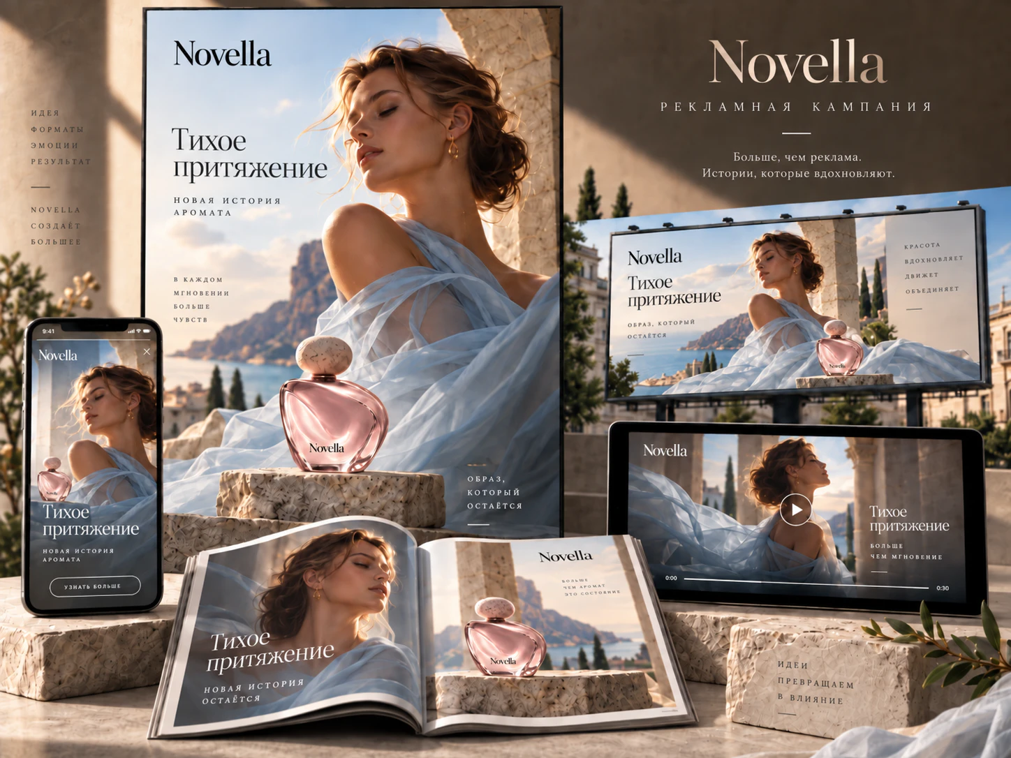 Рекламная кампания Novella — визуальные материалы для разных форматов
