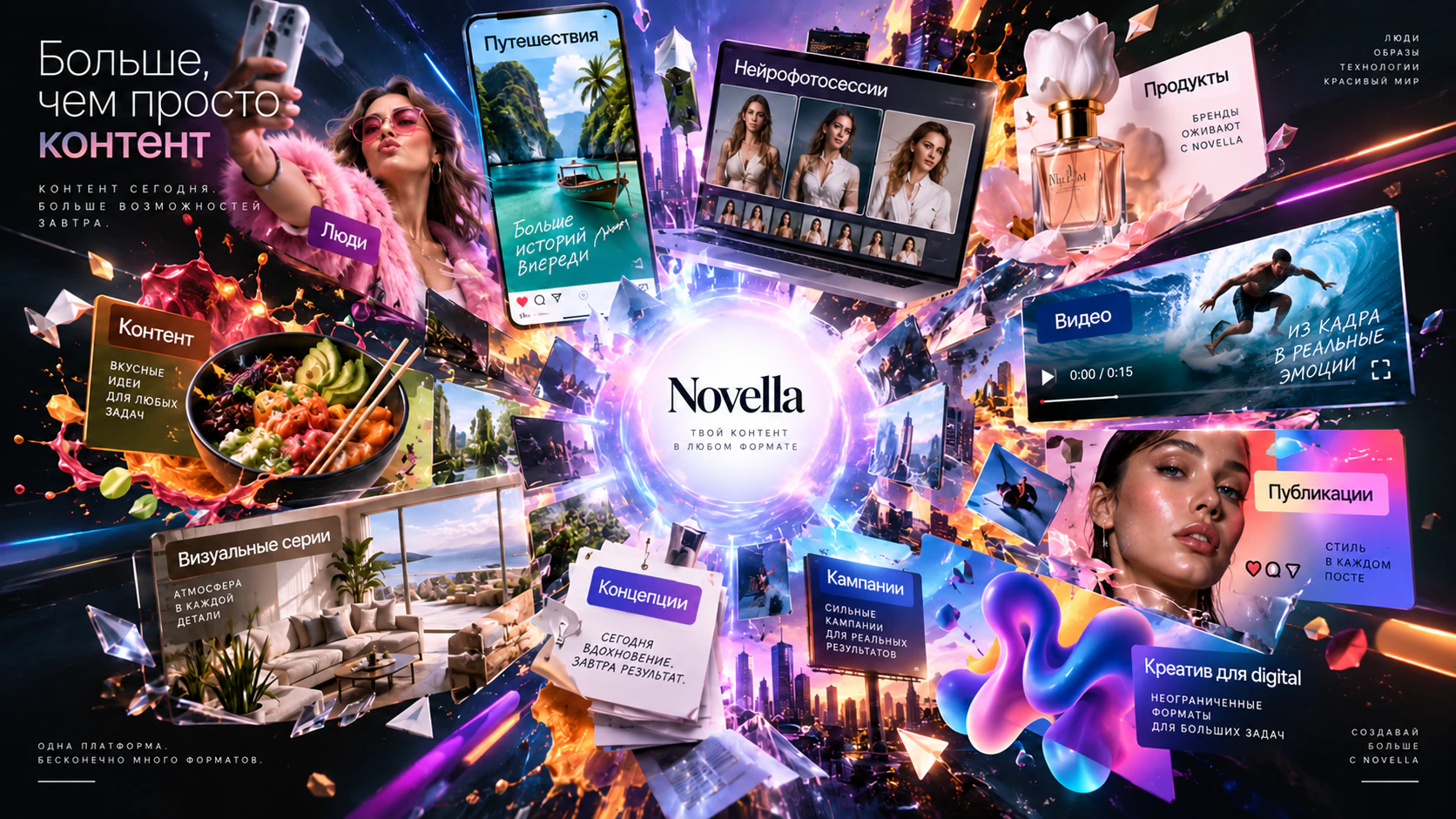 Контент Novella для публикаций, видео, визуальных серий и digital-кампаний